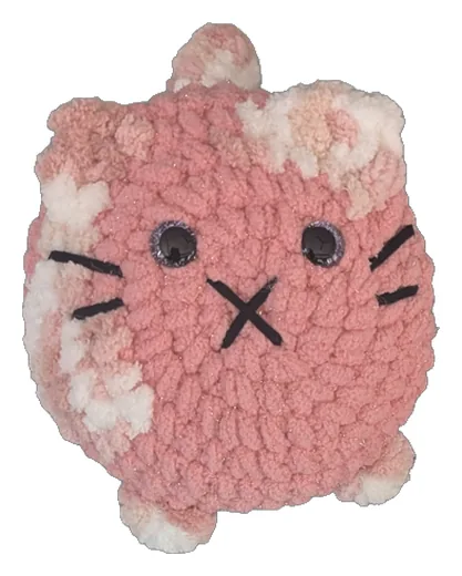 Round pink crochet cat